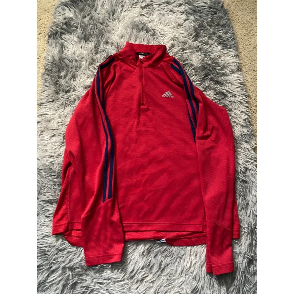 Adidas ClimaCool Men's 1/4‎ Zip Pullover Long Sleeve Red Training Top Size Large